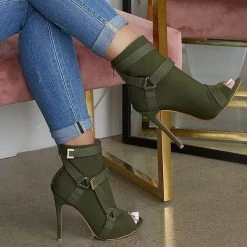 Mollyshoe Back Zip Peep Toe Stiletto Heel Ankle Boots
