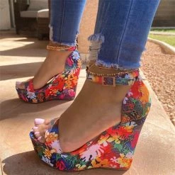 Weekly Best Seller Mollyshoe Printed Tropical Style Platform Sandals