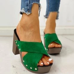 Mollyshoe Crisscross Design Chunky Heeled Slippers