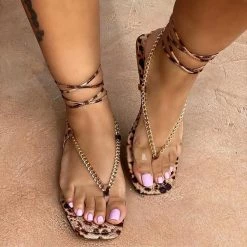 Mollyshoe Fashion Lace-Up Leopard-Print Open-Toe Sandals Weekly Best Seller