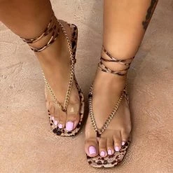 Mollyshoe Fashion Lace-Up Leopard-Print Open-Toe Sandals Weekly Best Seller