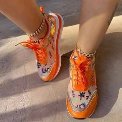 Mollyshoe Personalized Graffiti Stitching Orange Sneakers