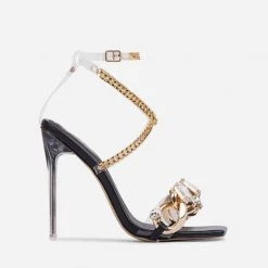 Weekly Best Seller Mollyshoe Noble Gold Chain Large Crystal High Heel Sandals