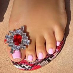 Mollyshoe Womens Colorful Snakeskin Print Flat Strap Sandals Ring Toe Gladiator Shoes