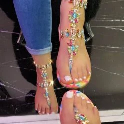 Mollyshoe Stylish Crystal Strap Lace-Up Sandals