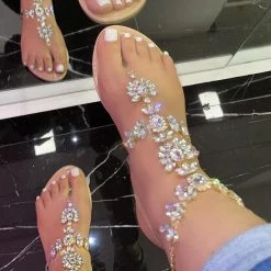 Mollyshoe Stylish Crystal Strap Lace-Up Sandals