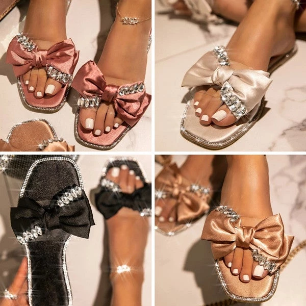 Mollyshoe Open Squared Toe Rhinestone Bownots Slippers 3 Mollyshoe Open Squared Toe Rhinestone Bownots Slippers