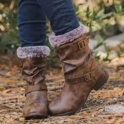 Mollyshoe Round Toe Low Heel Pull-On Fur Booties