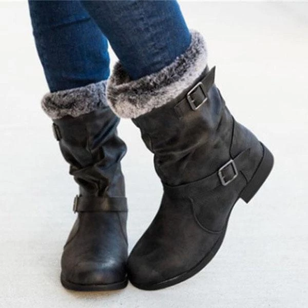 Mollyshoe Round Toe Low Heel Pull-On Fur Booties 4 Mollyshoe Round Toe Low Heel Pull-On Fur Booties