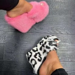Mollyshoe Chic Fur Platform Wedge Slippers