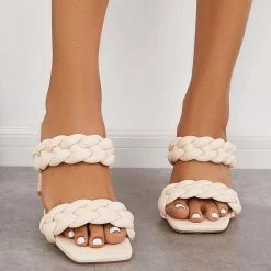 Mollyshoe Square Toe Block High Heels Backless Slip On Mule Sandals