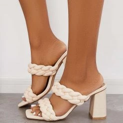 Mollyshoe Square Toe Block High Heels Backless Slip On Mule Sandals