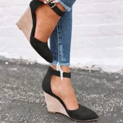 Mollyshoe Classic Ankle Strap Wedge Shoes