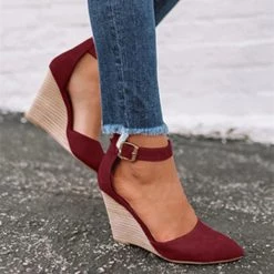Mollyshoe Classic Ankle Strap Wedge Shoes