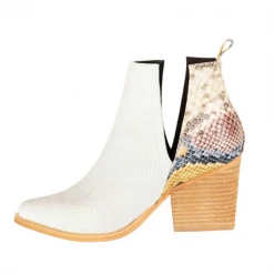 Mollyshoe Slip On Cutout Pointed Toe Snakeskin Mid Heel Ankle Boots