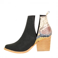 Mollyshoe Slip On Cutout Pointed Toe Snakeskin Mid Heel Ankle Boots
