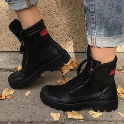 Mollyshoe Comfortable Pu Leather Ankle Boots Low Heel Zipper Boots