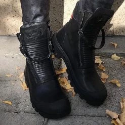 Mollyshoe Comfortable Pu Leather Ankle Boots Low Heel Zipper Boots