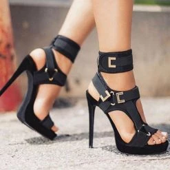 Mollyshoe Stylish Buckle Ankle-Wrap Stiletto High Heels