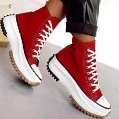 Mollyshoe Women Platform Canvas Lace-Up Sneakers