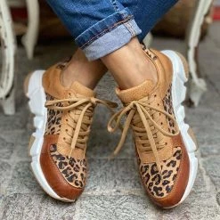 Mollyshoe Women Leopard Print Colorblock Sneakers