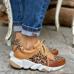 Mollyshoe Women Leopard Print Colorblock Sneakers