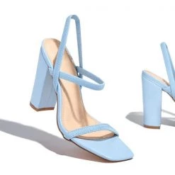 Mollyshoe Elastic Straps Squared Toe Chunky Heels