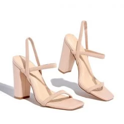 Mollyshoe Elastic Straps Squared Toe Chunky Heels