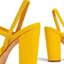 Mollyshoe Elastic Straps Squared Toe Chunky Heels