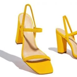 Mollyshoe Elastic Straps Squared Toe Chunky Heels