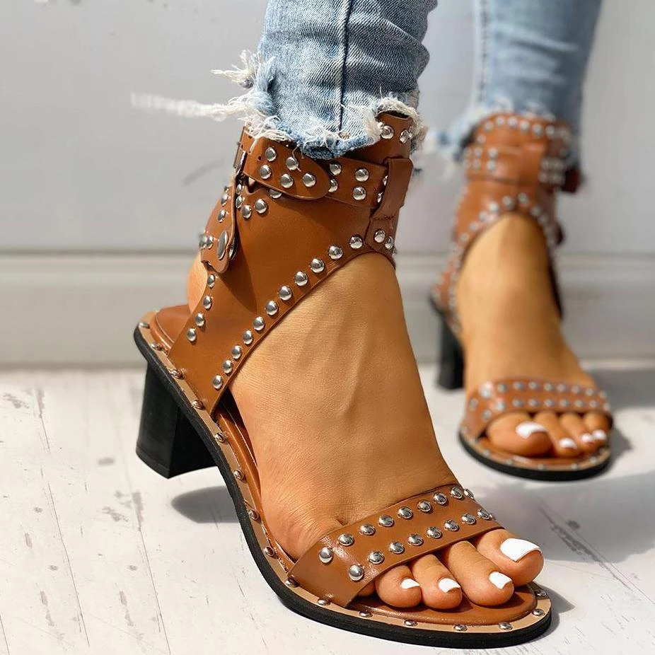 Mollyshoe Open Toe Rivet Chunky Heeled Sandals For Women Heels 3 Mollyshoe Open Toe Rivet Chunky Heeled Sandals For Women Heels