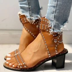 Mollyshoe Open Toe Rivet Chunky Heeled Sandals For Women Heels 12 Mollyshoe Open Toe Rivet Chunky Heeled Sandals For Women Heels