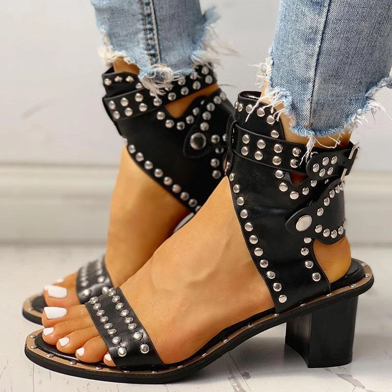 Mollyshoe Open Toe Rivet Chunky Heeled Sandals For Women Heels 7 Mollyshoe Open Toe Rivet Chunky Heeled Sandals For Women Heels