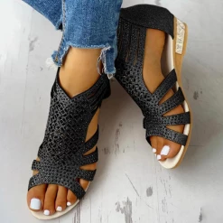 Mollyshoe Studded Hollow Out Flat Sandals