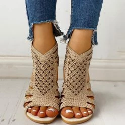 Mollyshoe Studded Hollow Out Flat Sandals