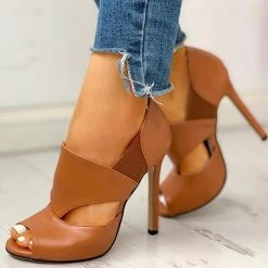 Mollyshoe Solid Hollow Out Design Peep Toe Thin Heels