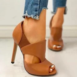 Mollyshoe Solid Hollow Out Design Peep Toe Thin Heels