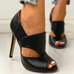 Mollyshoe Solid Hollow Out Design Peep Toe Thin Heels
