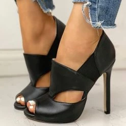 Mollyshoe Solid Hollow Out Design Peep Toe Thin Heels