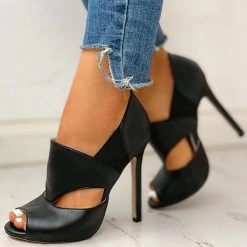 Mollyshoe Solid Hollow Out Design Peep Toe Thin Heels