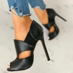 Mollyshoe Solid Hollow Out Design Peep Toe Thin Heels