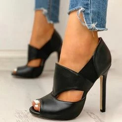 Mollyshoe Solid Hollow Out Design Peep Toe Thin Heels