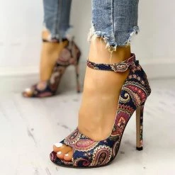 Mollyshoe Ethnic Print Peep Toe Ankle Strap Thin Heeled Sandals 18 Mollyshoe Ethnic Print Peep Toe Ankle Strap Thin Heeled Sandals
