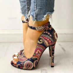Mollyshoe Ethnic Print Peep Toe Ankle Strap Thin Heeled Sandals 19 Mollyshoe Ethnic Print Peep Toe Ankle Strap Thin Heeled Sandals