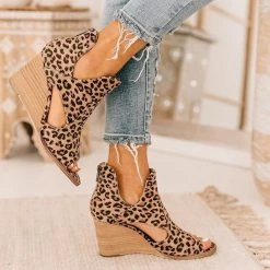 Mollyshoe Leopard Open Toe Wedges 9 Mollyshoe Leopard Open Toe Wedges