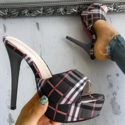 Mollyshoe Women's Peep Toe Plaid Slip-on Stilettos Thin Heels 23 Mollyshoe Women's Peep Toe Plaid Slip-on Stilettos Thin Heels