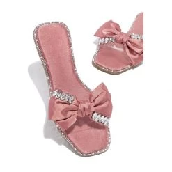 Mollyshoe Open Squared Toe Rhinestone Bownots Slippers 20 Mollyshoe Open Squared Toe Rhinestone Bownots Slippers
