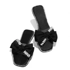 Mollyshoe Open Squared Toe Rhinestone Bownots Slippers 23 Mollyshoe Open Squared Toe Rhinestone Bownots Slippers
