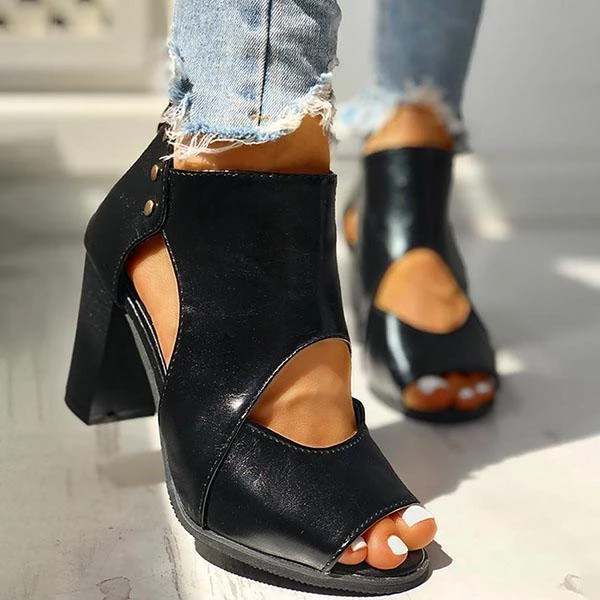 Mollyshoe Peep Toe Cutout Rivet Chunky Heel Boots Heels 7 Mollyshoe Peep Toe Cutout Rivet Chunky Heel Boots Heels