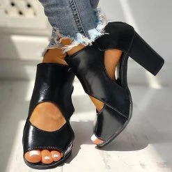 Mollyshoe Peep Toe Cutout Rivet Chunky Heel Boots Heels 15 Mollyshoe Peep Toe Cutout Rivet Chunky Heel Boots Heels